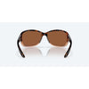 Back view of Costa SEADRIFT sunglasses showing shiny tortoise fade frame and Copper Silver Mirror 580G lenses on white