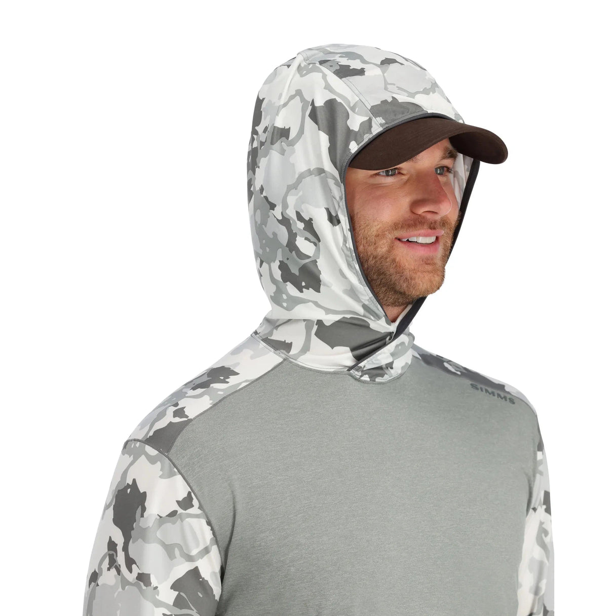 Simms Men s Bugstopper SolarFlex Hoody Ghost Camo Stone Stone Yellow Dog Flyfishing