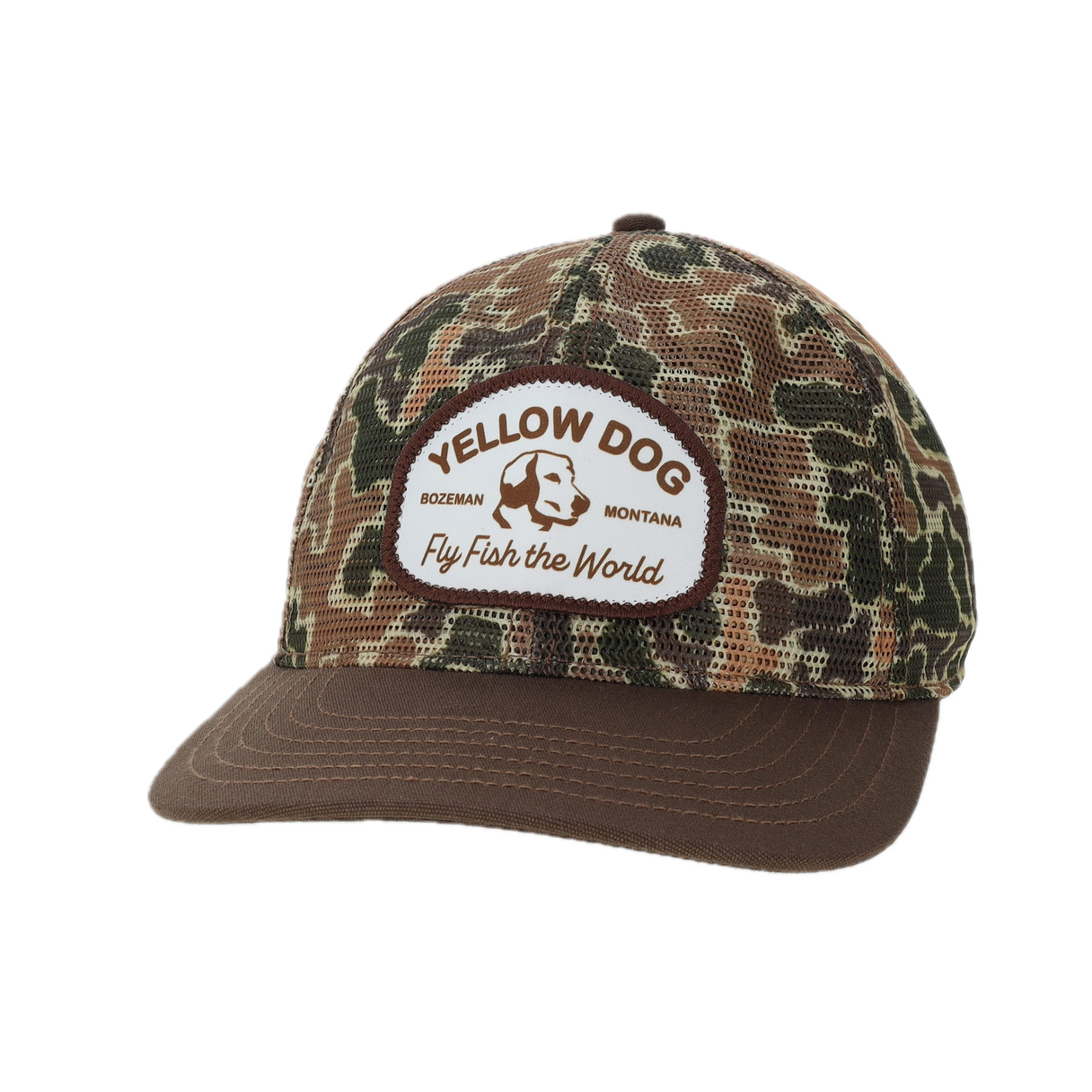 Mesh Fly Fish the World Hat - Brown Duck Camo
