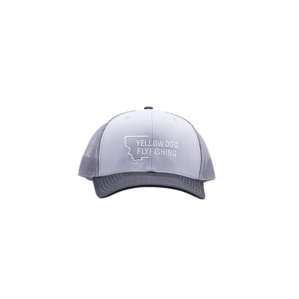 Yellow Dog Flyfishing Yellow Dog Trucker MT Crescent Logo Grey/Charcoal/Black.