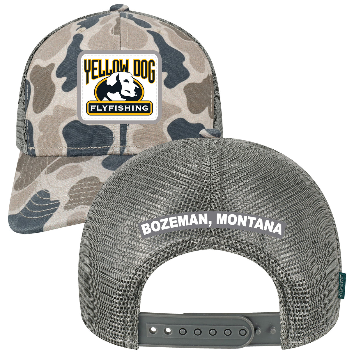 Yellow Dog Trucker Hat - Grey Duck Camo