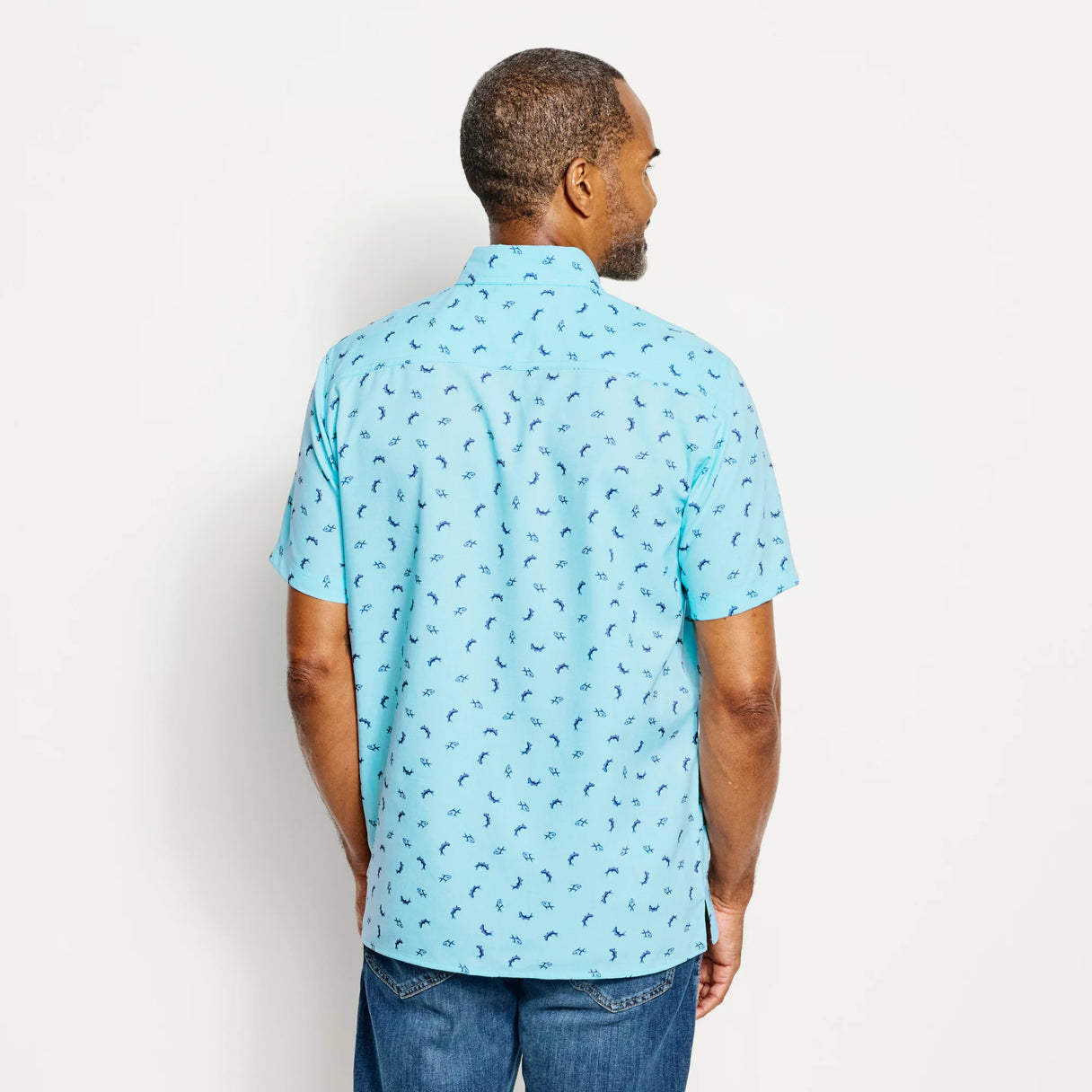 Orvis Tech Chambray Printed Short-Sleeve Shirt - Dusty Blue