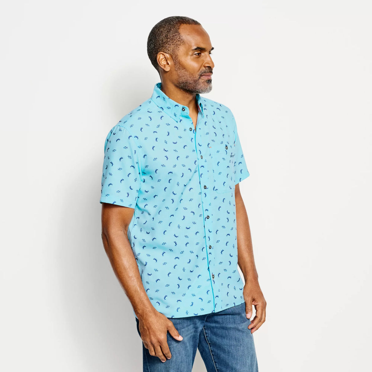 Orvis Tech Chambray Printed Short-Sleeve Shirt - Cloud Blue