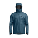 Front view of SITKA Dew Point UL jacket in Blue Spruce showing lightweight GORE-TEX ripstop fabric, hood, and full zipper on white background