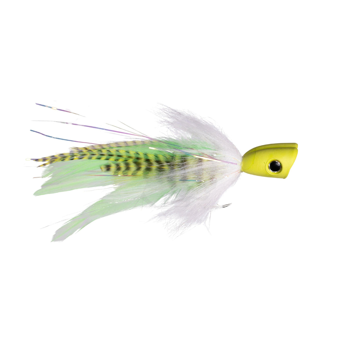 Flymen Fishing Company SS Double Barrel GT Popper - Chartreuse/White  - Size 8/0.