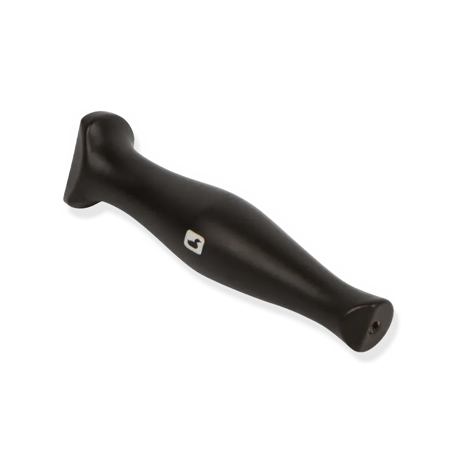 Angled view of Loon Outdoors Ergo Hair Packer showing ergonomic tapered black handle with small Loon logo on white background