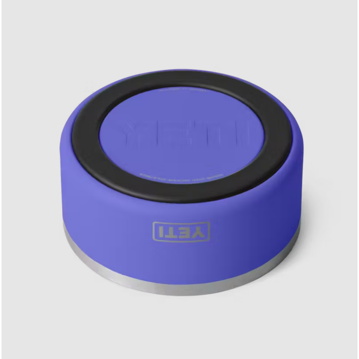 Angled top view of YETI Boomer 8 dog bowl in ultramarine violet with black BearFoot non-slip ring and stainless steel base
