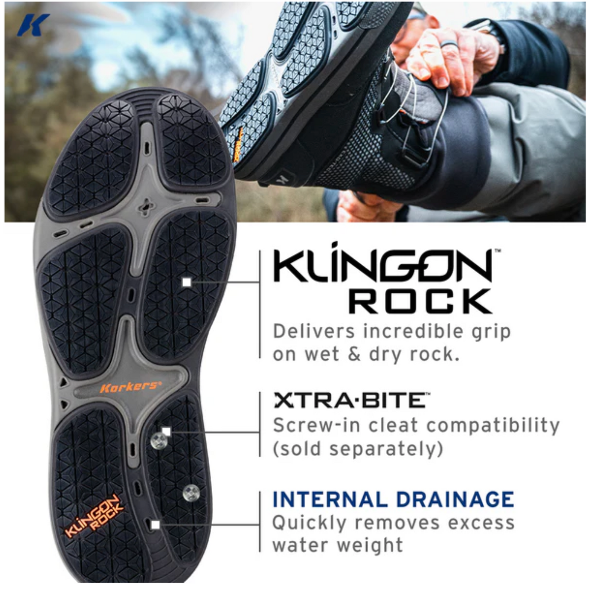 Korkers Chrome Lite Boot w/ Fixed Kling-On Rock Soles