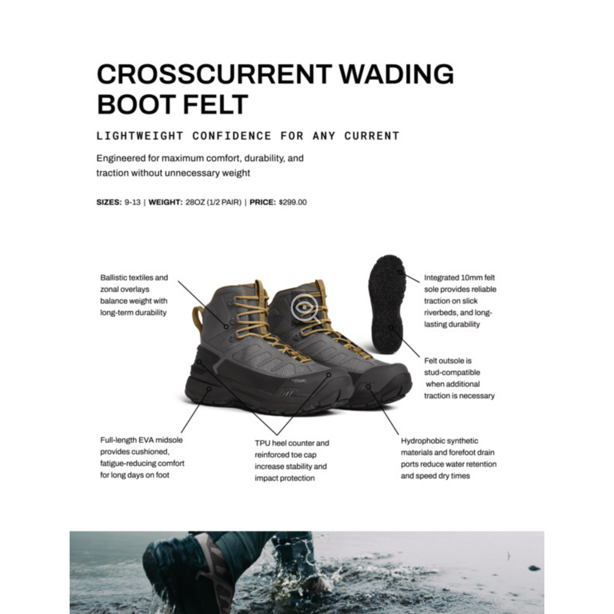 SITKA CrossCurrent Wading Boot - Felt