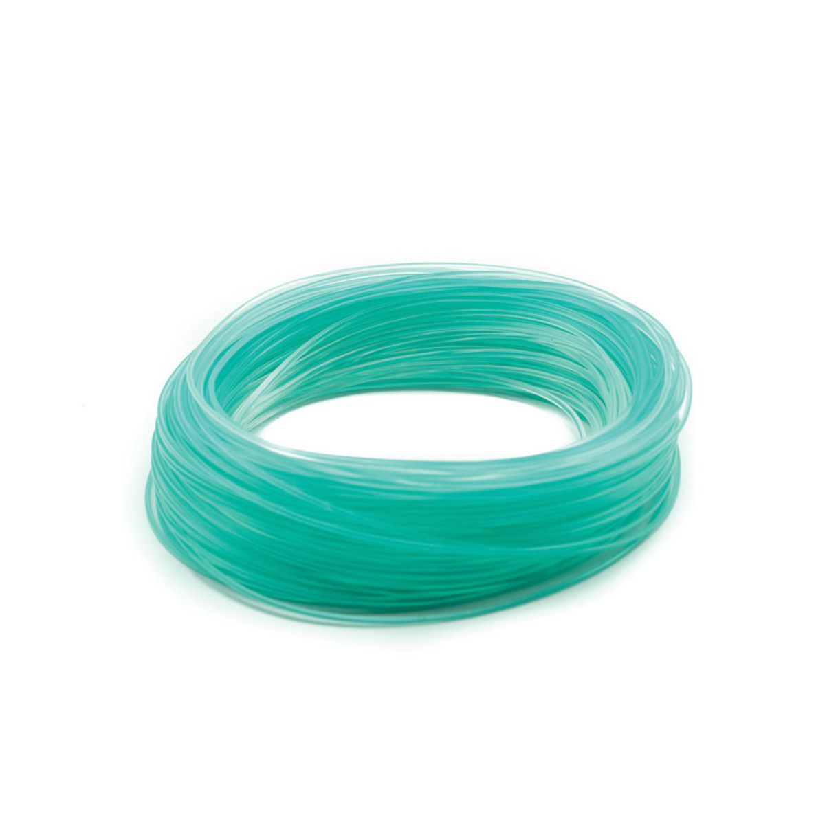 Top view of Scientific Anglers Magnitude Smooth Infinity clear float-tip coil, translucent seafoam green on white background