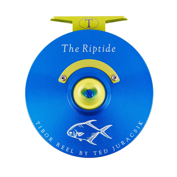 Tibor Riptide Reel - Royal Blue / Lemon-Lime - Permit Engraving