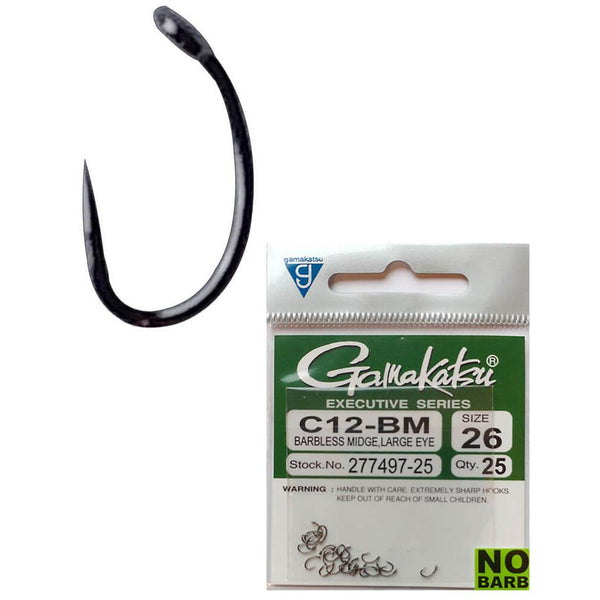 Gamakatsu Gamakatsu C12-BM Large Eye Midge Barbless Hook.