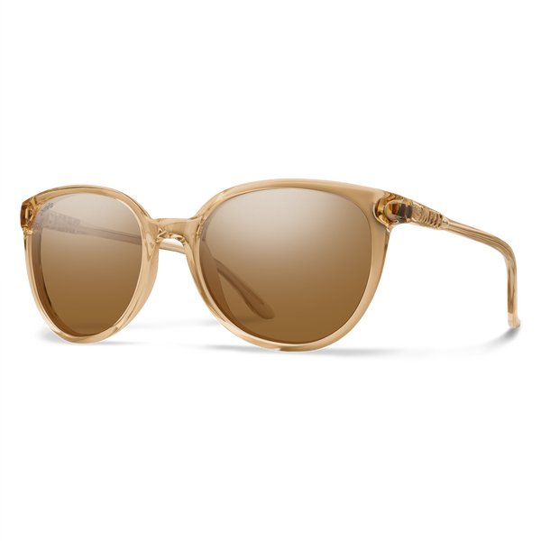 Three-quarter view of Smith Cheetah sunglasses in Champagne Crystal with ChromaPop polarized brown lenses