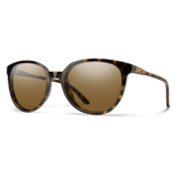 Three-quarter view of Smith Cheetah sunglasses with tortoise frame and ChromaPop polarized brown lenses on transparent background