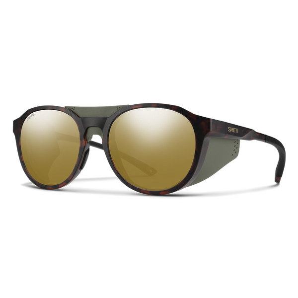 Three-quarter view of Smith Venture sunglasses showcasing matte tortoise frame and bronze ChromaPop lenses on white background